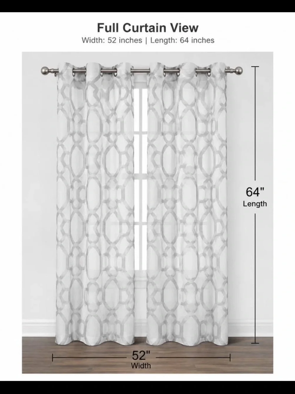 Modern Gray Geometric Sheer Curtain Panel - Home Accents